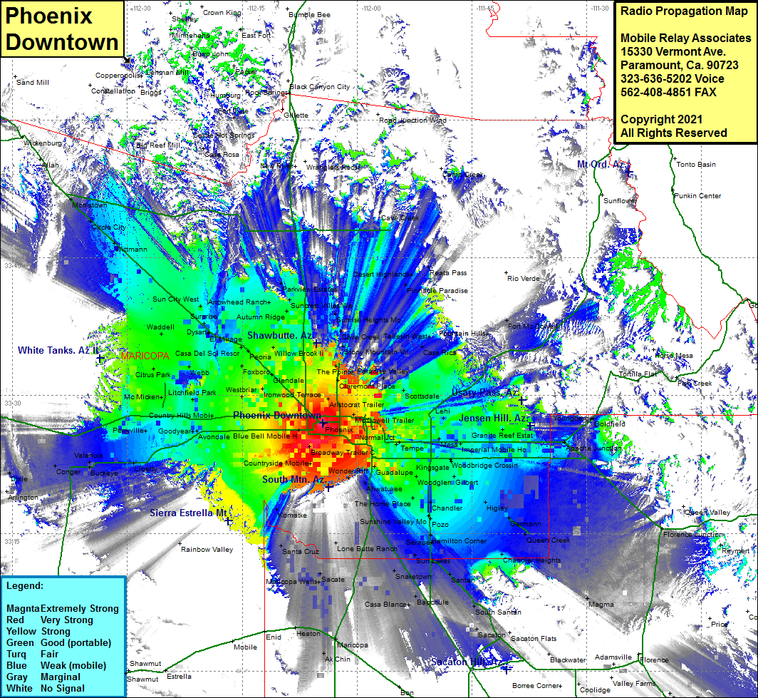 heat map radio coverage Phoenix Downtown